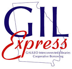 Photo contains words GIL Express GALILEO Interconnected Libraries Cooperative Borrowing over an outline of the state of Georgia